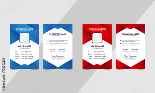 Creative modern employee Id card template with two color variation | blue and red color