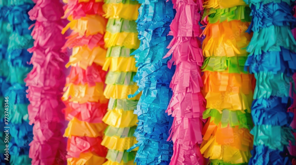 Colorful paper garlands in a festive arrangement