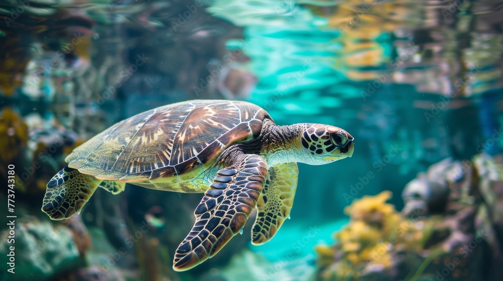 Obraz premium Sea Turtle Gliding Through Ocean Waters