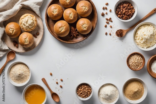 Ingredients for baking on a white surface