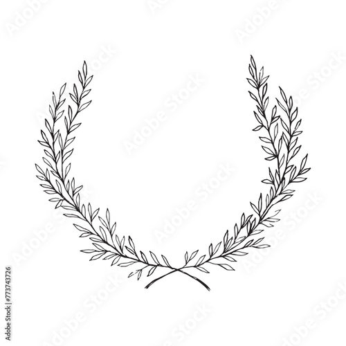 Fototapeta Naklejka Na Ścianę i Meble -  Wedding wreath for an invitation and Save the Date. Botanical clipart. Wreath logo. Elegant laurel wreath for branding and wedding stationery.