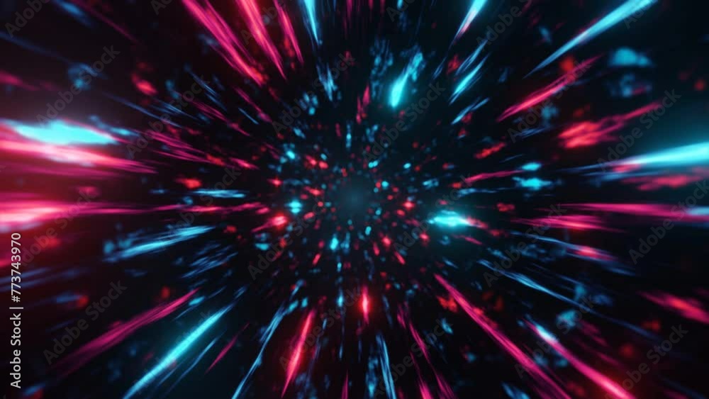vj loop. abstract motion background. 3D sci fi red and blue rays, technology tunnel. seamless 4K