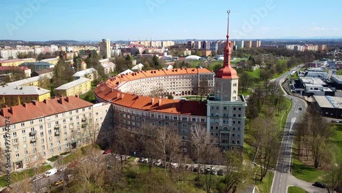 Tower Of Porubsky Arc With Socialist Realism Style In Czech Republic. - aerial shot photo