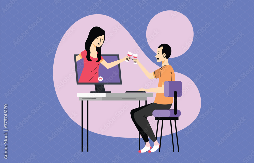 Illustration of two happy people talking via video call. Video call friend icon vector illustration Illustration of two happy people talking via video call. Video call friend icon vector illustration