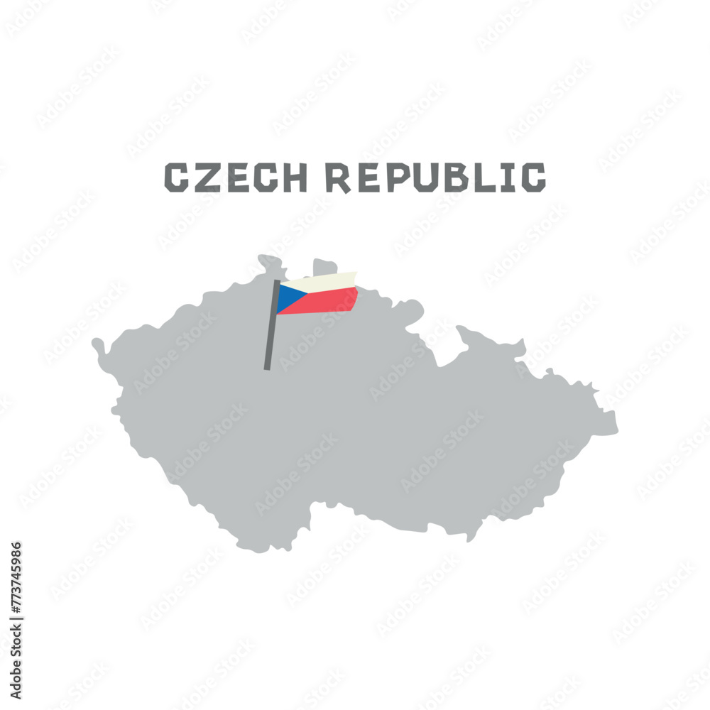 Czech Republic vector map with the flag inside. Map of the Czech Republic with the national flag isolated on white background. Vector illustration. Map have mark the capital city of Czech Republic.