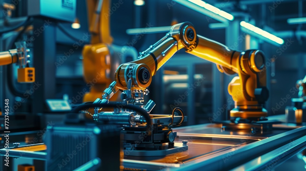 Fototapeta premium The excitement of robotics with an image of a robot arm assembling or manipulating objects in a laboratory or factory setting
