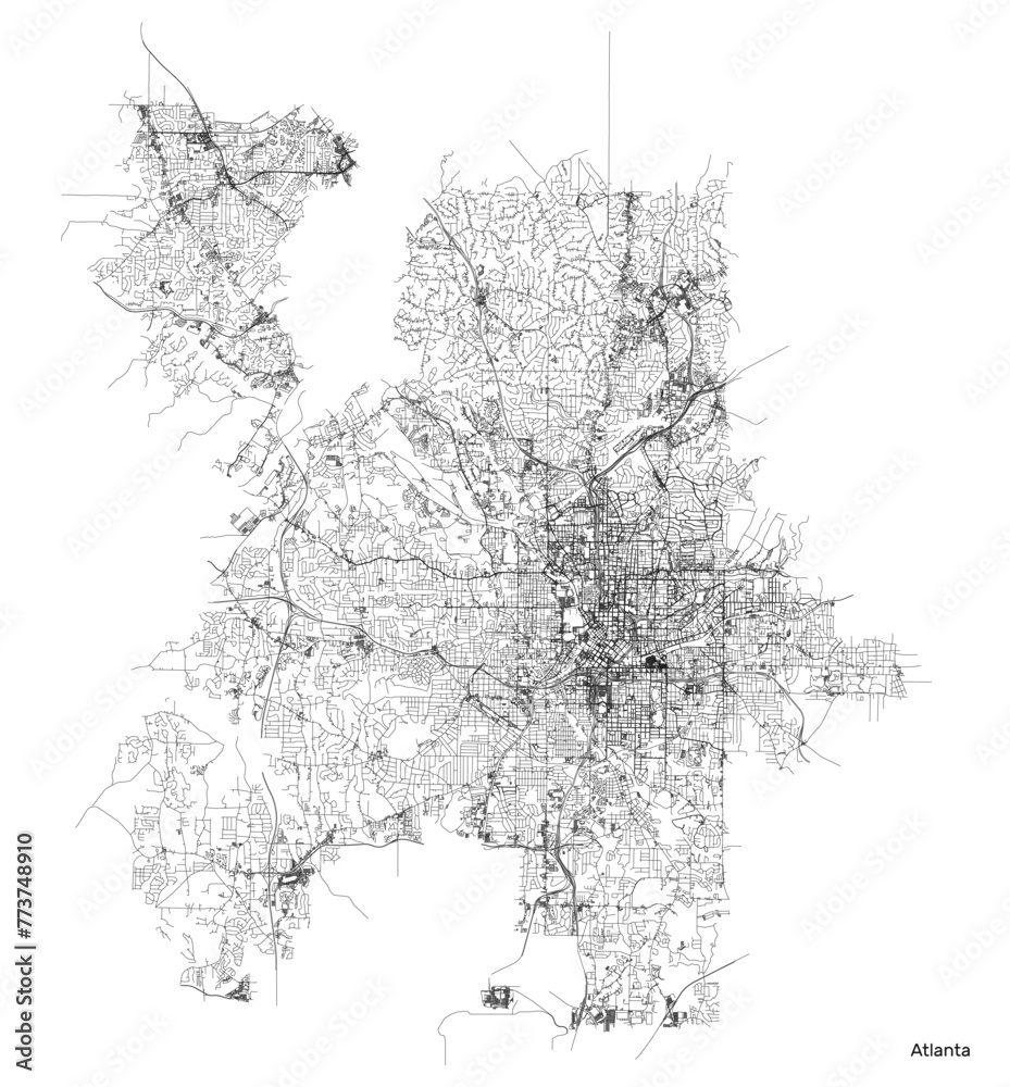Atlanta city map with roads and streets, United States. Vector outline illustration.