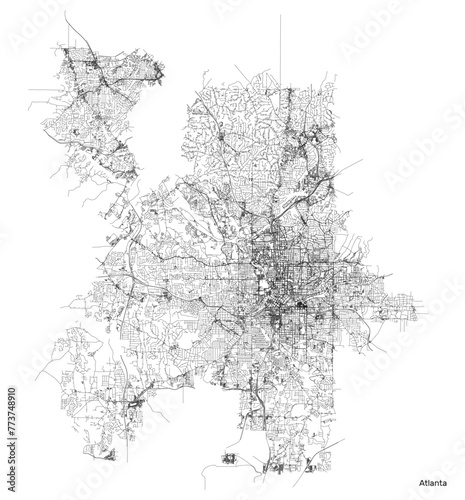 Atlanta city map with roads and streets, United States. Vector outline illustration.
