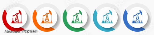 Industrial, oil pump vector icon set, flat icons for logo design, webdesign and mobile applications, colorful round buttons