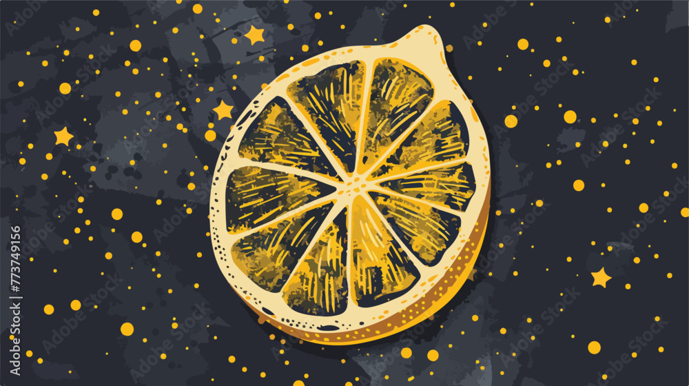 Fruits lemon sign. Vector. Blackish icon with golden