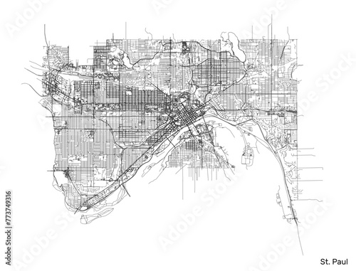 Saint Paul city map with roads and streets, United States. Vector outline illustration.