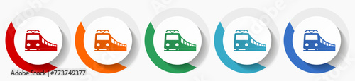 Train, railway, transportation vector icon set, flat icons for logo design, webdesign and mobile applications, colorful round buttons