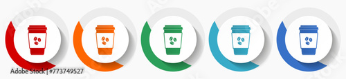 Plastic cup of coffe, hot drink vector icon set, flat icons for logo design, webdesign and mobile applications, colorful round buttons
