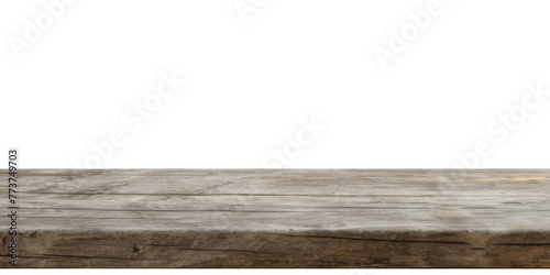 Wooden table top isolated on transparent background 3d PNG photo