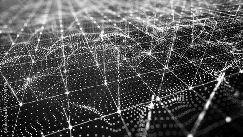 Geometry technology connection mesh abstract background, black and white theme.