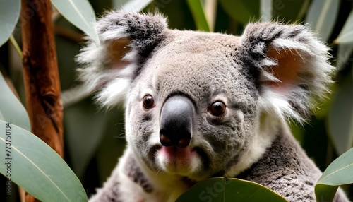 A Koala With Its Furry Face Peeking Out From Behin photo