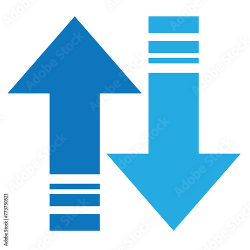 Simple up and down arrows. Upward, downward arrows  isolated on white background, set of two. Flat style vector illustration. EPS 10