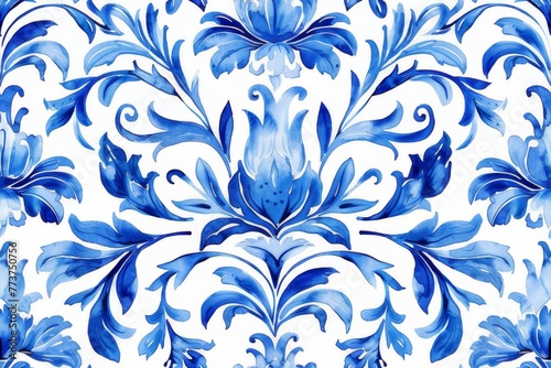 Watercolor Seamless pattern with blue and white 