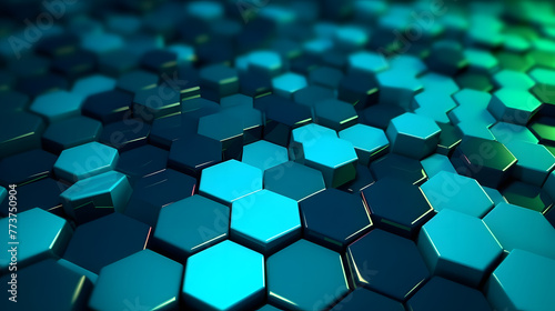 Digital blue and green mosaic hexagon geometric poster web page PPT background