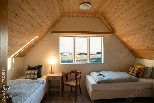 Interior Bedroom Hostel Iceland - Bright Warm Window - Bed Wooden