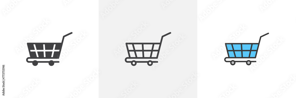 Retail Shopping Experience Icons. Supermarket Cart and Commercial Consumer Symbols.