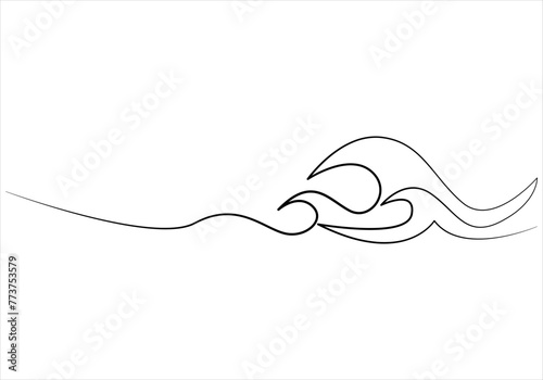 Continuous one line drawing of sea waves out line vector art illustration 