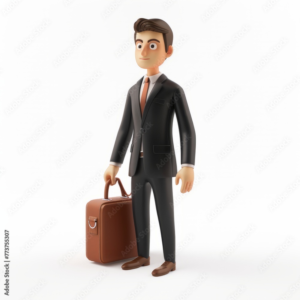 3D Render of a businessman ready for the day, standing with a briefcase, on isolated white background, Generative AI 3D Render of a businessman ready for the day, standing with a briefcase, on isolated white background, Generative AI