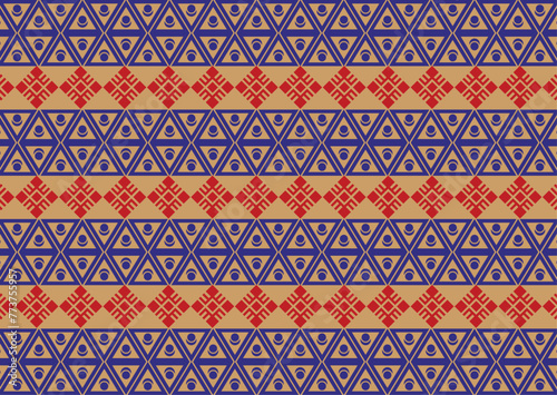 Ethnic boho pattern with geometric in bright colors. American, Mexican style. Design for carpet, wallpaper, clothing, wrapping, batik, fabric, Vector illustration embroidery style in Ethnic themes.