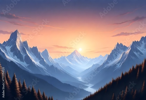 fantasy Serene mountain range at sunset majestic p (6) photo