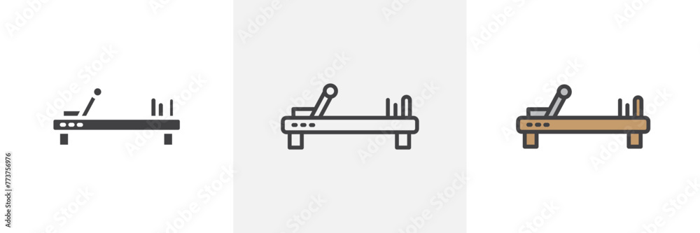 Specialized Pilates Reformer Machines Icon Set for Fitness Studios Specialized Pilates Reformer Machines Icon Set for Fitness Studios
