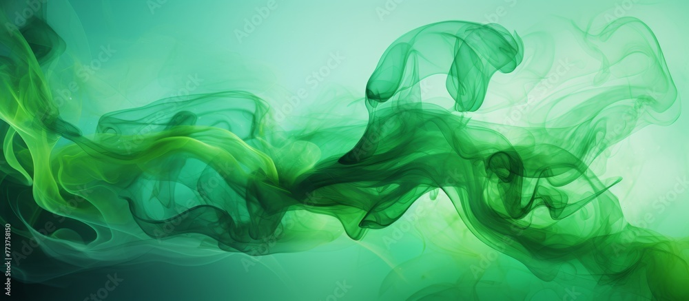 A vibrant green smoke swirling gracefully in the air, creating a mesmerizing and enchanting visual display
