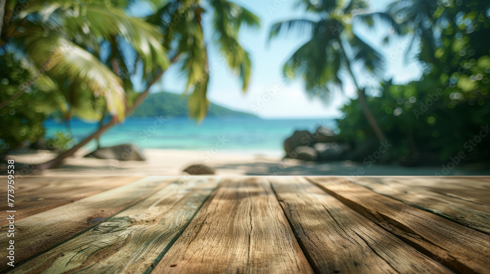 A blurred background of a tropical beach with palm trees conveys a dream-like vacation destination or serene summer memories A blurred background of a tropical beach with palm trees conveys a dream-like vacation destination or serene summer memories