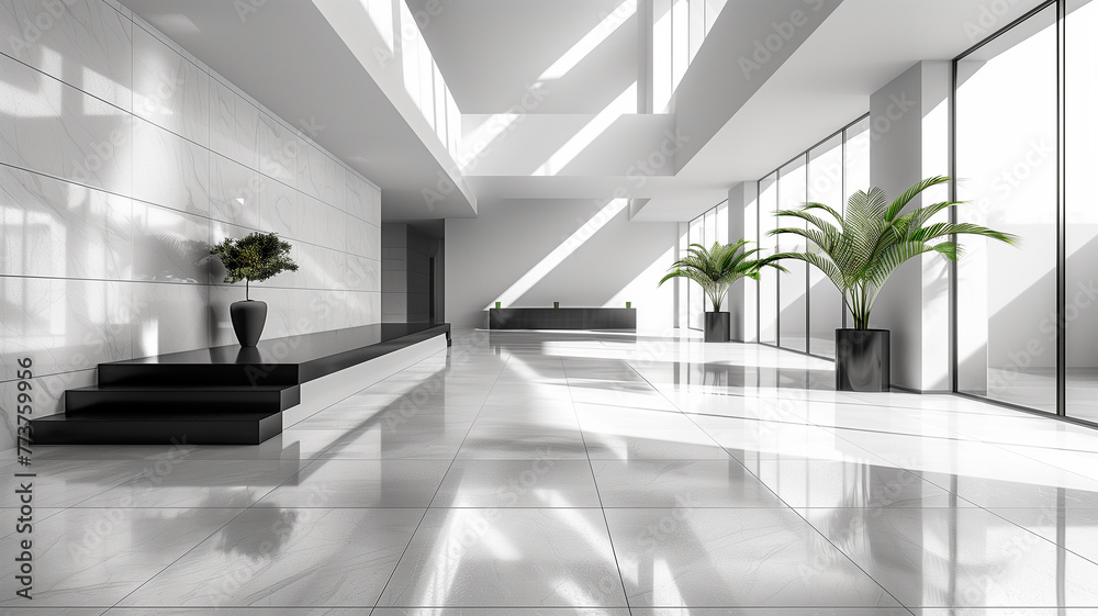 Fototapeta premium Minimalistic business center: Inside view, light hues, sleek design
