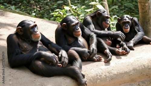 a group of chimpanzees enjoying a leisurely aftern upscaled 26 photo
