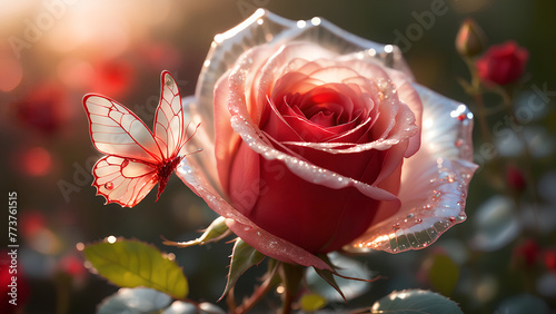 a beautiful transparent glass red rose with a exquisite fragile iridescent