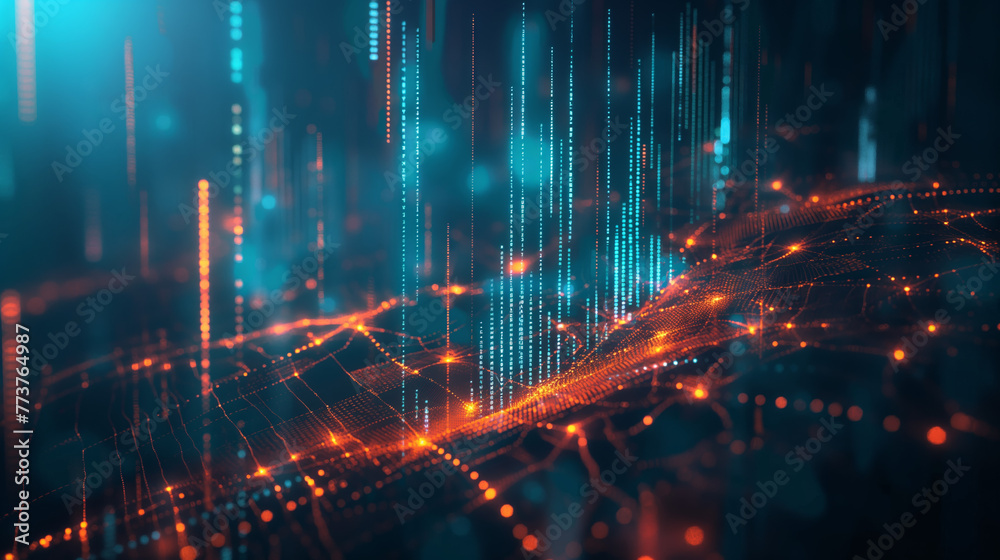 Fototapeta premium Futuristic network concept depicting global data exchanges and connectivity with glowing points and lines