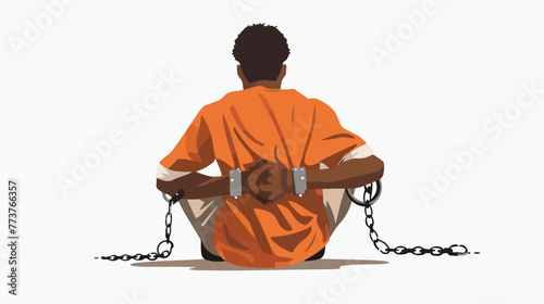 Black male prisoner with handcuffs around wrists behin photo