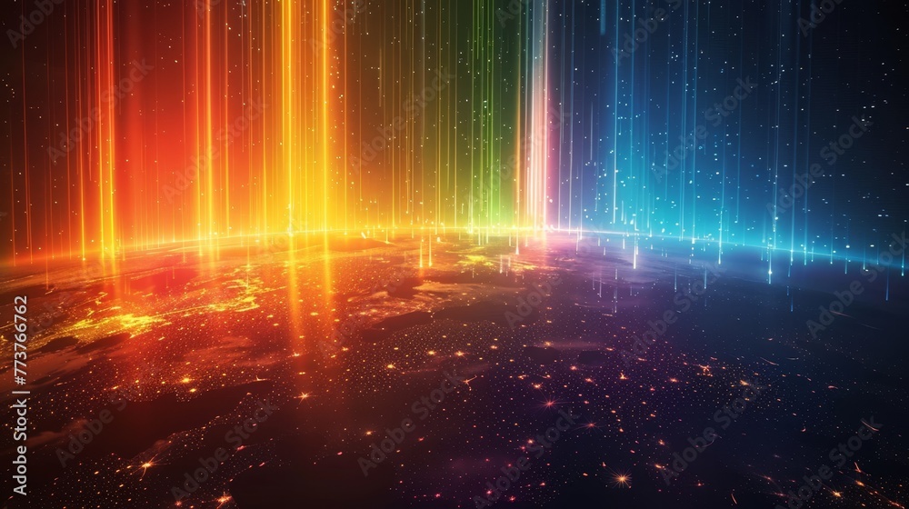 A colorful spectrum of light connecting the sky and earth A colorful spectrum of light connecting the sky and earth
