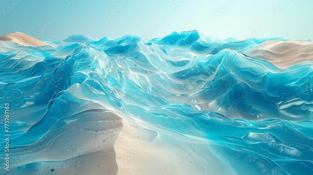 A desert where sand dunes transform into waves of liquid glass