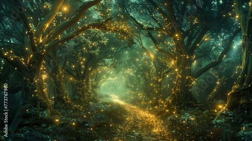 A forest of glowing trees that light the path to enlightenment photo