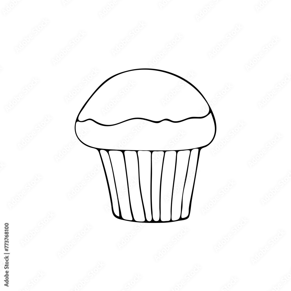 Cute one hand drawn doodle cupcake, muffin without decoration. Vector illustration in simple minimalistic style. Element for greeting cards, posters, stickers and seasonal design. Isolated on white. Cute one hand drawn doodle cupcake, muffin without decoration. Vector illustration in simple minimalistic style. Element for greeting cards, posters, stickers and seasonal design. Isolated on white.