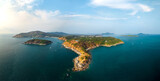 Aerial drone view panorama of Phromthep cape at sunset Phuket, Thailand