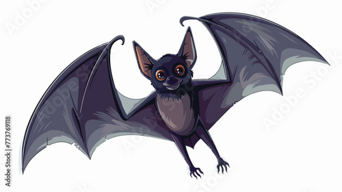 Cartoon bat flying isolated on white background flat v
