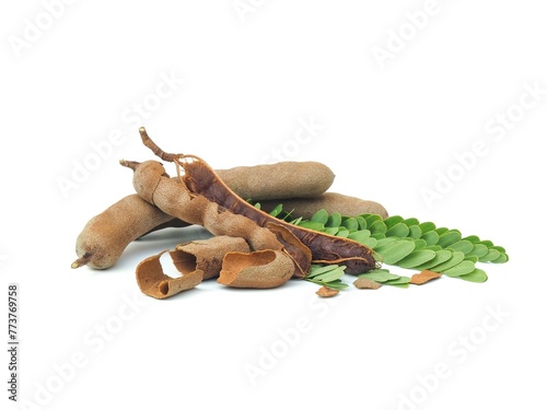 Fresh and perfectly ripe sweet tamarind. Placed isolated on a white background.	