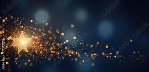 Abstract luxury golden wave lines star shape curved overlapping on dark blue background. Template premium award design. Premium background. Luxury Blue and gold background. Christmas banner