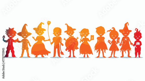 Cartoon Happy Halloween. Silhouettes of Children in Ha © Vector