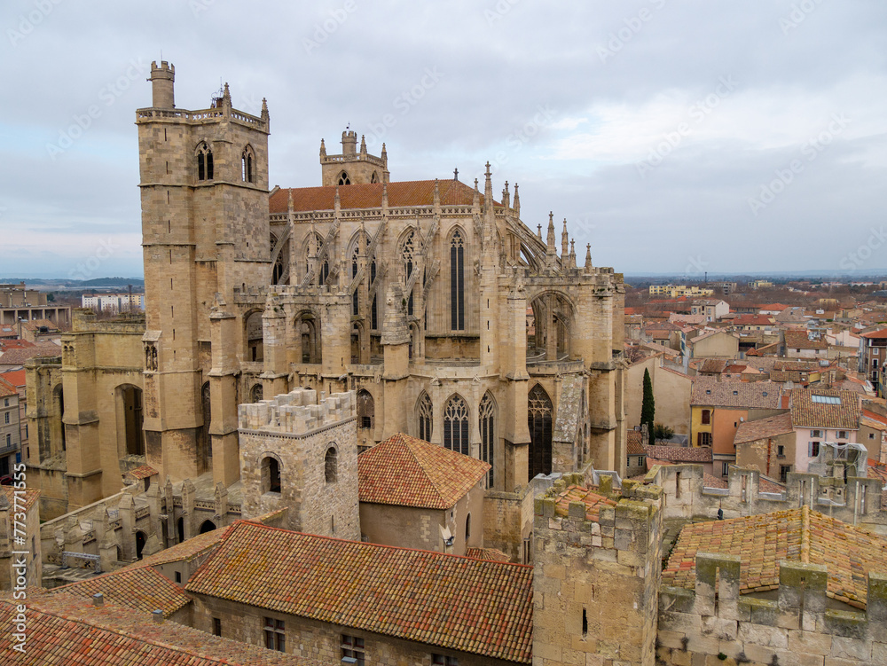 Cathedral of Saints Justus and Pastor in Narbonne, France on a cloudy day