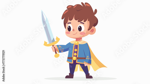 Cartoon little prince holding a sword flat vector isolated
