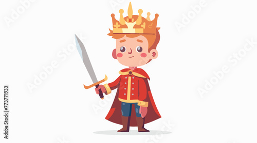 Cartoon little prince holding a sword flat vector isolated