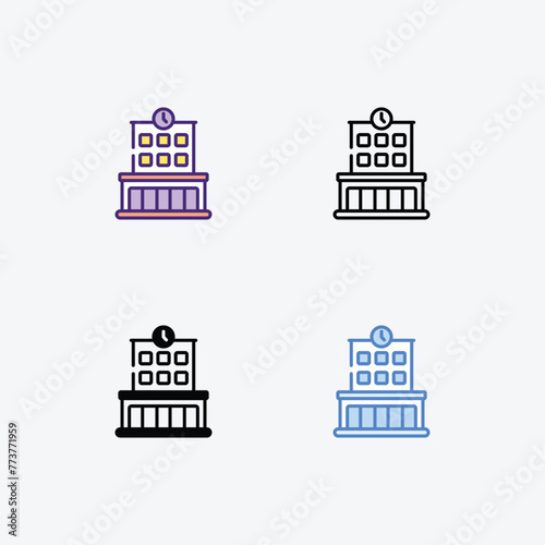 Trains Station icons set in 4 different style vector illustration